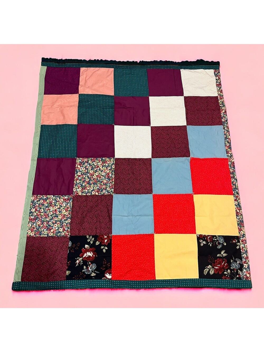 Vintage Lightweight Cotton Patchwork Quilt Multicolor 53"x43" Floral Polka Dot